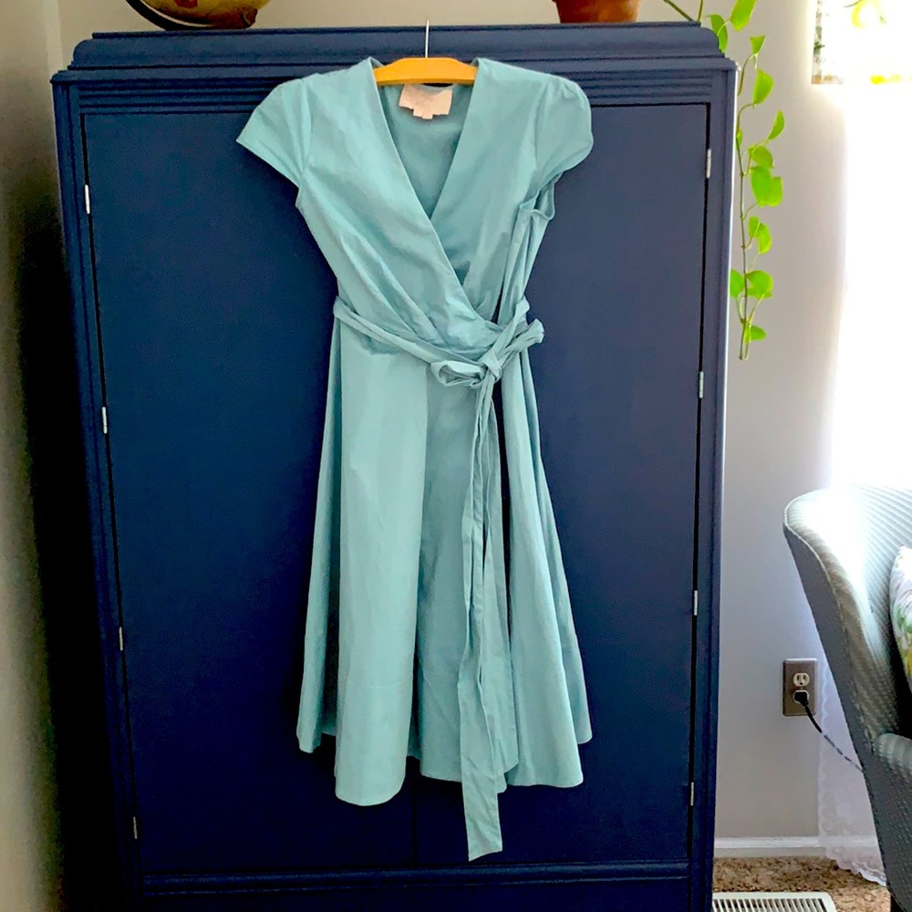 Gal Meets Glam light blue cotton wrap dress